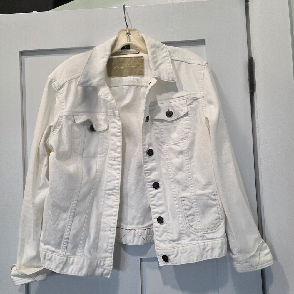 Eddie Bauer White Jean Jacket Classic Denim Style